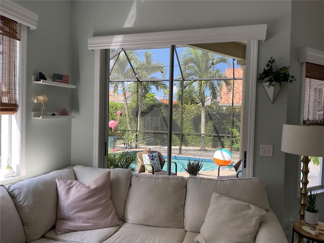 living room featuring a wealth of natural light