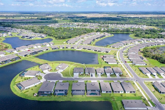 bird's eye view featuring a water view