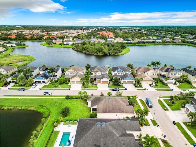 aerial view with a water view