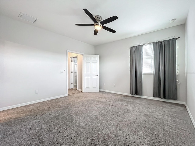 unfurnished room featuring carpet flooring and ceiling fan