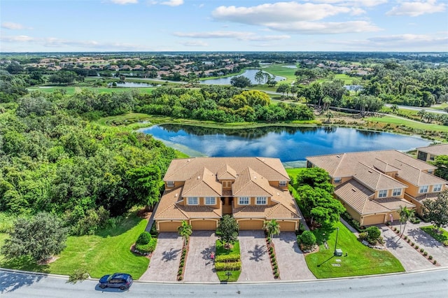 aerial view featuring a water view