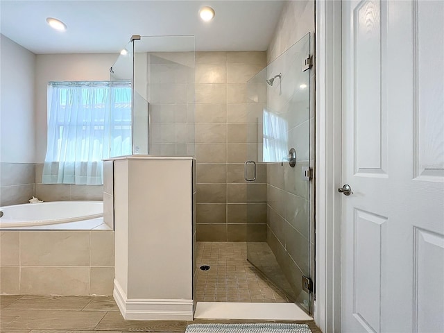 bathroom with plus walk in shower