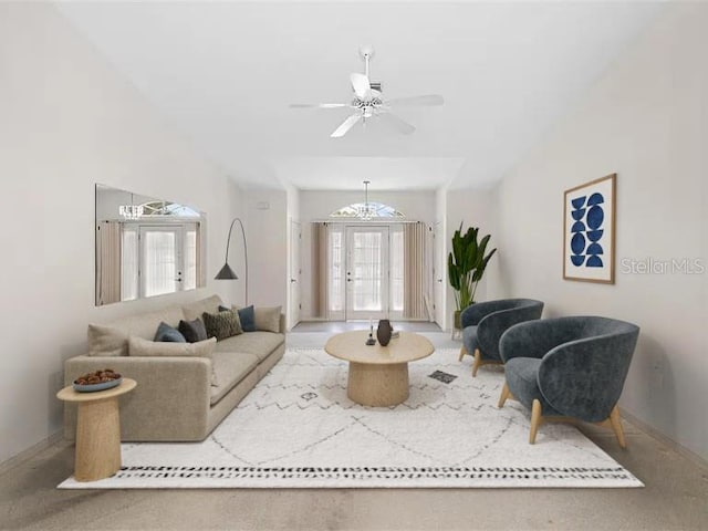 living room featuring ceiling fan