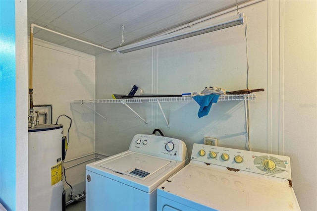 laundry room with washing machine and clothes dryer and water heater