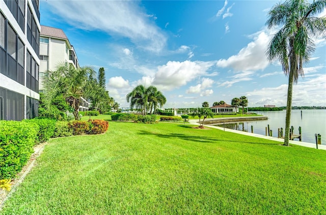 view of yard with a water view