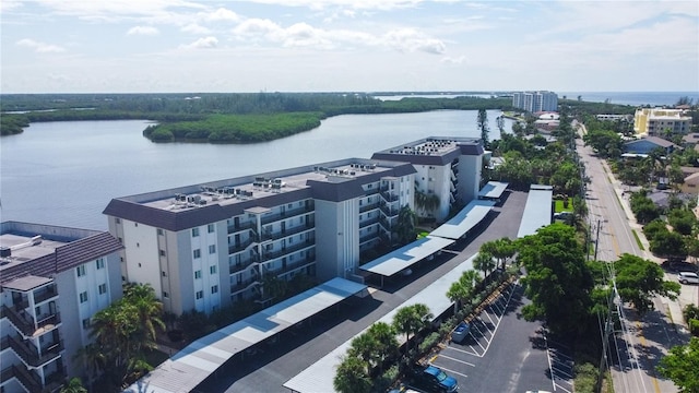 bird's eye view featuring a water view