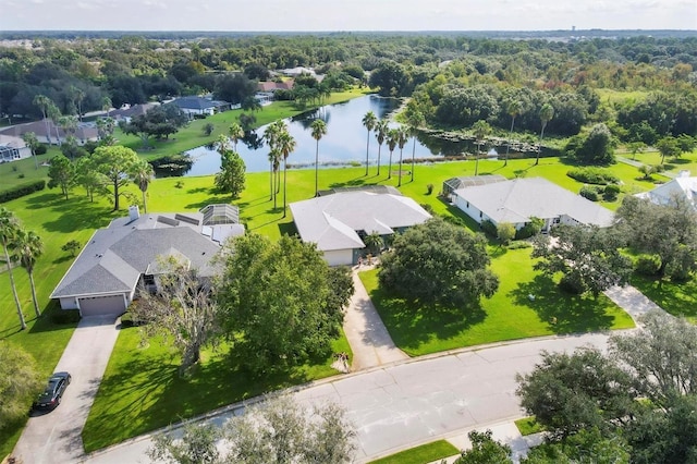 bird's eye view featuring a water view