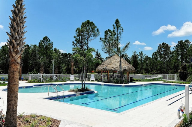 view of pool with a gazebo and a patio