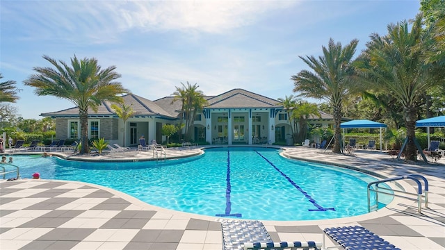 view of swimming pool featuring a patio