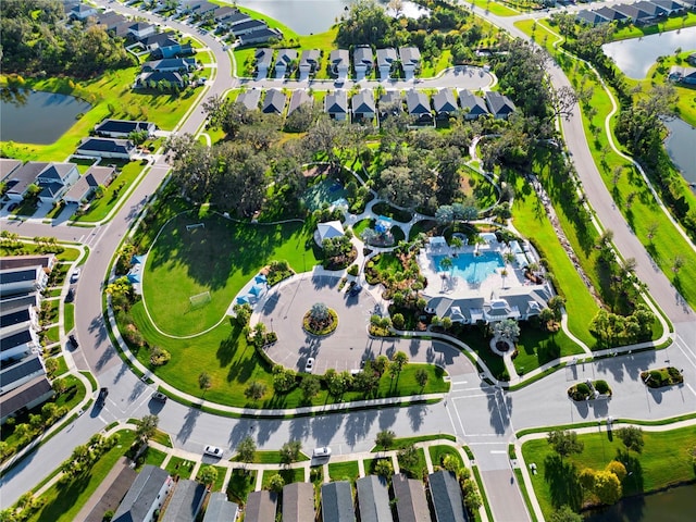 drone / aerial view featuring a water view