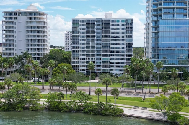 view of building exterior featuring a water view