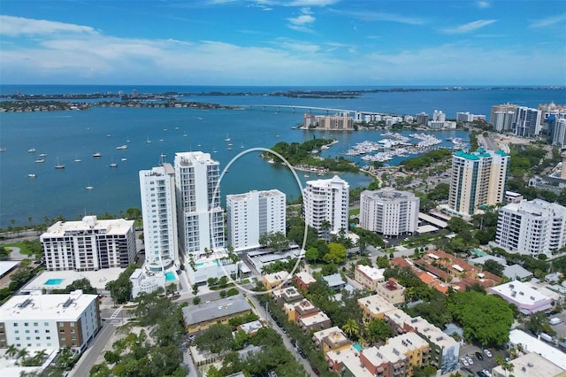 aerial view with a water view