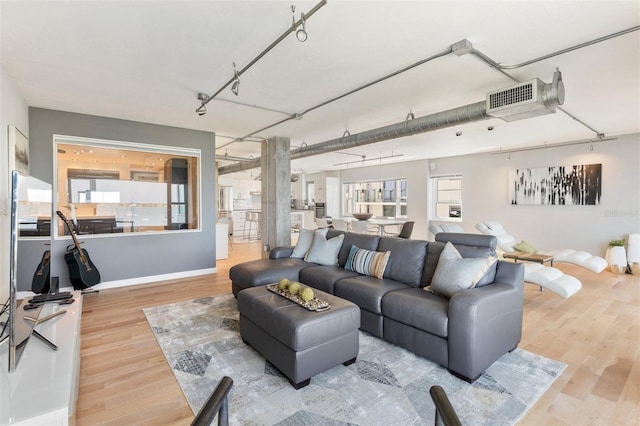 living room with a healthy amount of sunlight and hardwood / wood-style flooring