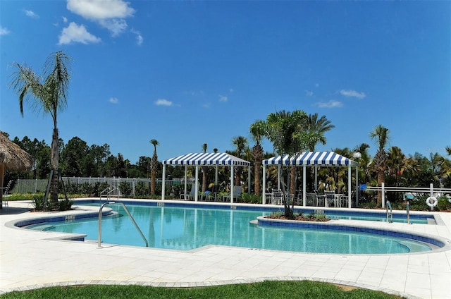 view of pool with a gazebo and a patio