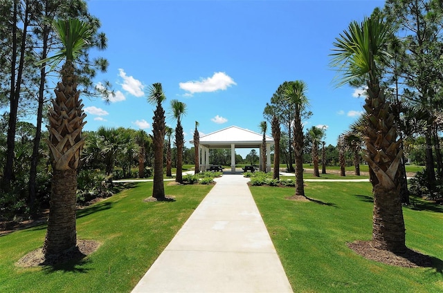 view of community featuring a gazebo and a yard