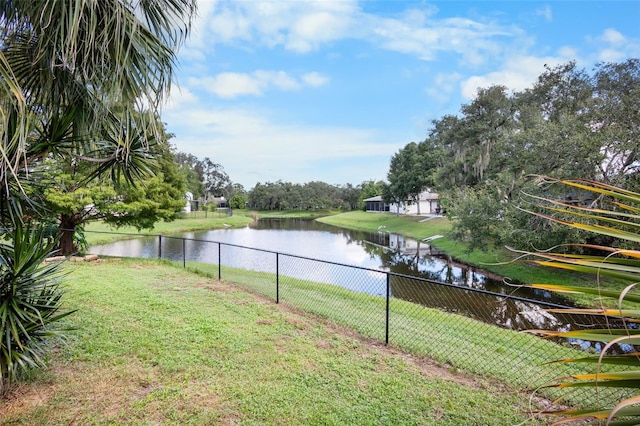 view of yard with a water view