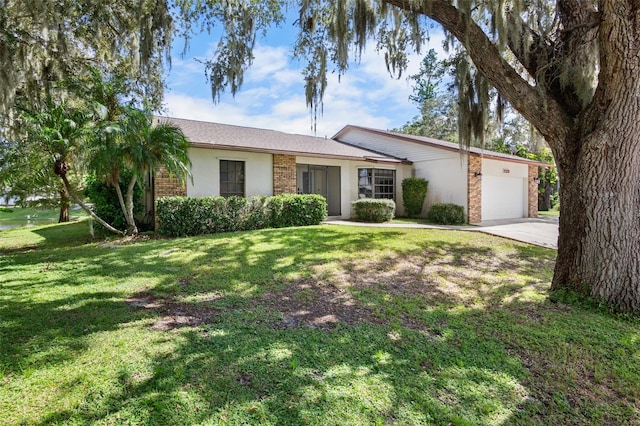 ranch-style home with a front lawn