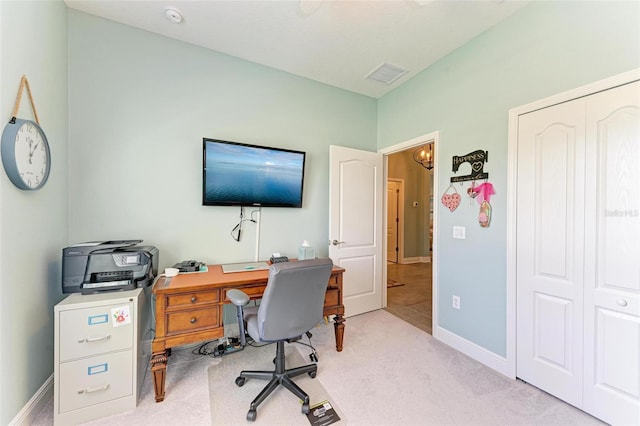 view of carpeted home office