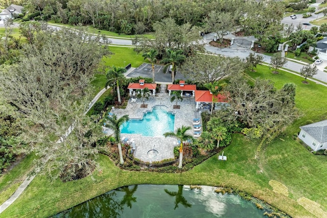 bird's eye view featuring a water view