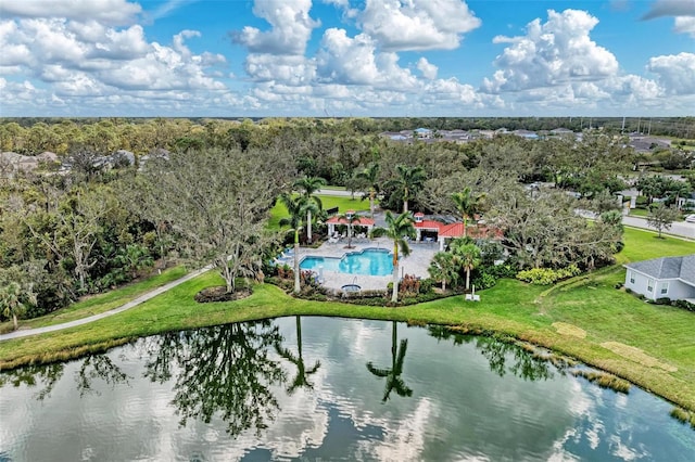 aerial view with a water view