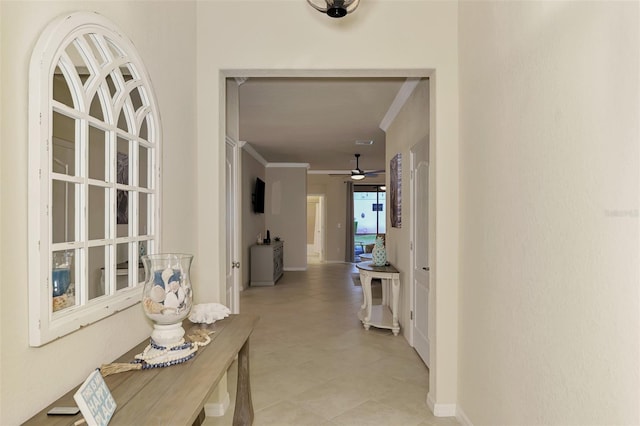 corridor with crown molding