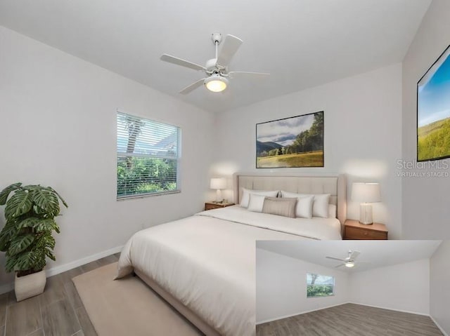 bedroom featuring ceiling fan