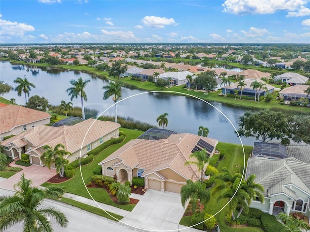 aerial view with a water view