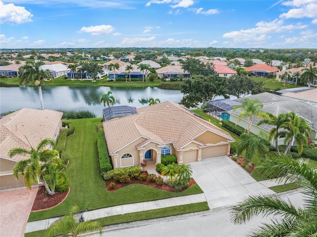 bird's eye view featuring a water view