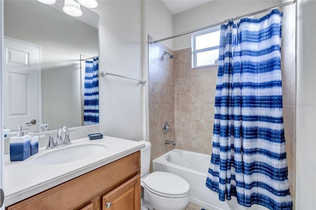 full bathroom with vanity, toilet, and shower / bath combo with shower curtain