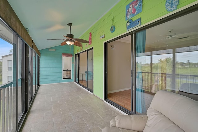 1026 Bird Bay Way Unit 276, Venice, FL 34285 - sunroom / solarium featuring ceiling fan and lofted ceiling