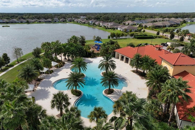 aerial view with a water view