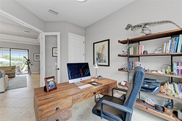 office with light tile patterned floors