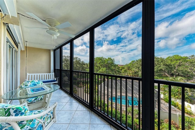 balcony with ceiling fan