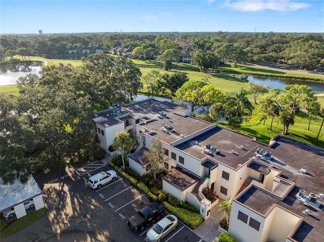 aerial view with a water view