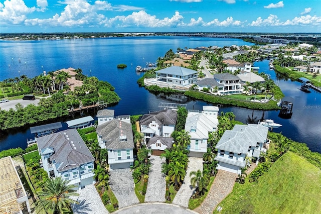 aerial view with a water view