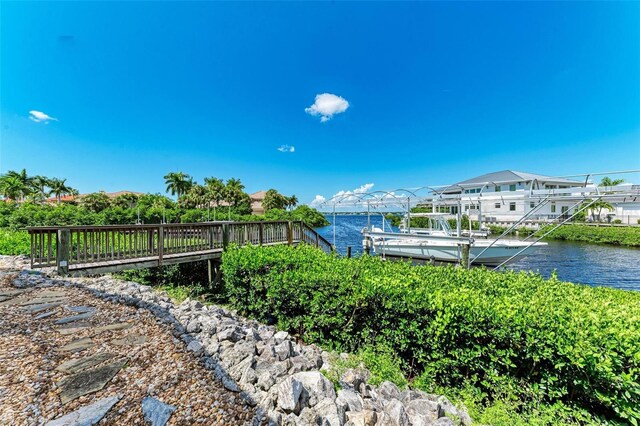 view of dock with a water view