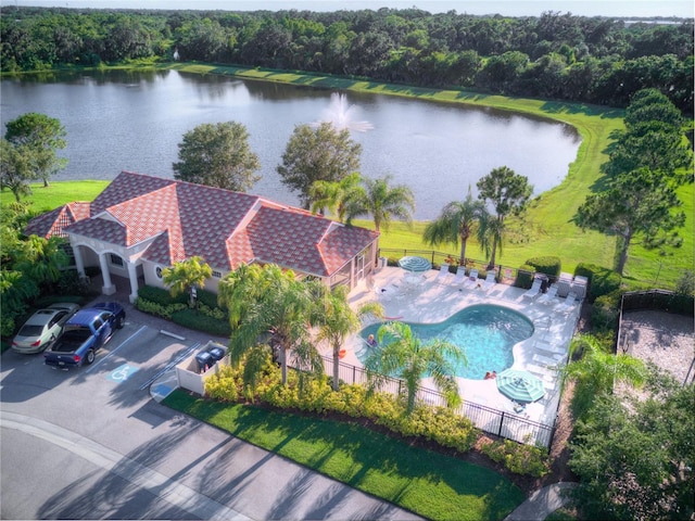 bird's eye view featuring a water view