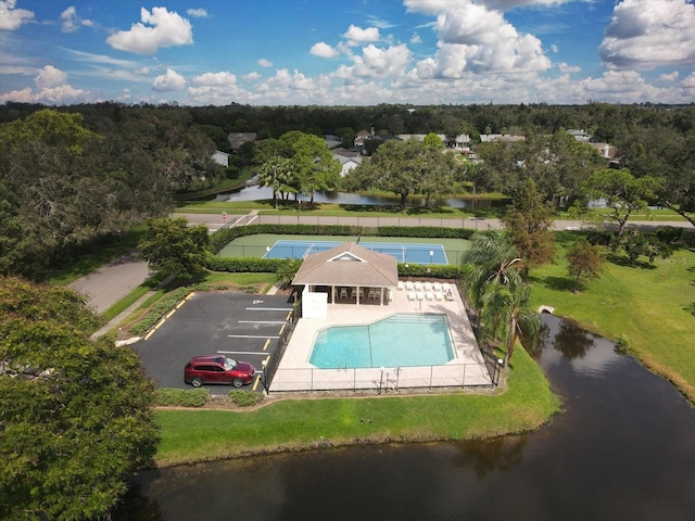 aerial view featuring a water view