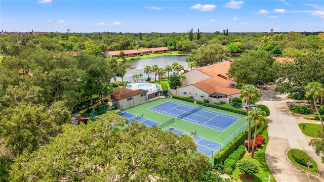 aerial view with a water view