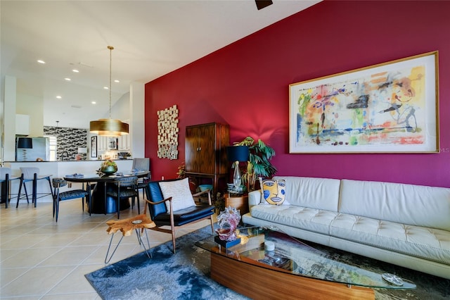 view of tiled living room