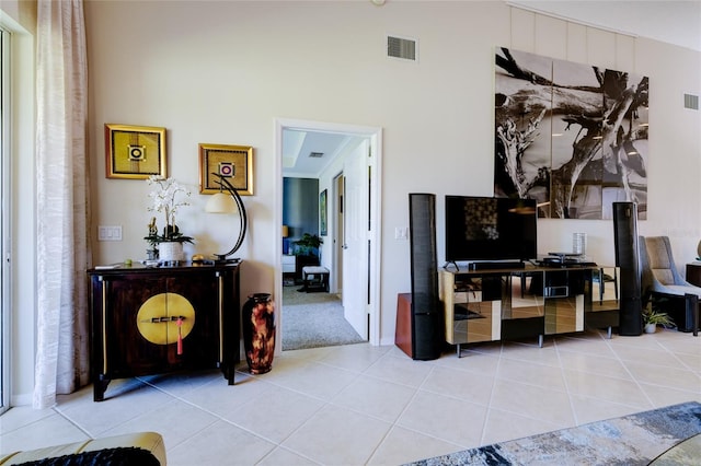 living room featuring tile patterned floors