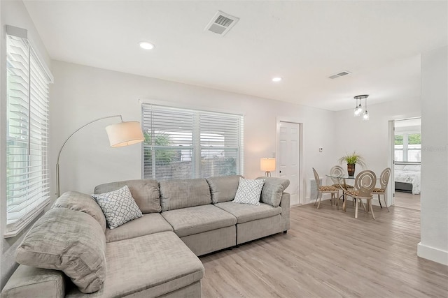 living room featuring light wood-type flooring