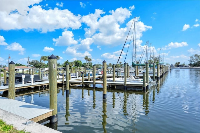 view of dock with a water view