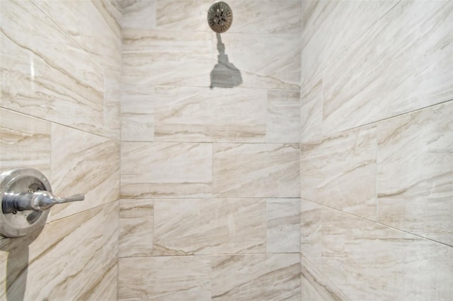 interior details featuring a tile shower