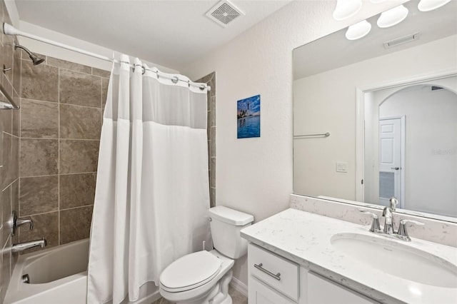 full bathroom featuring vanity, toilet, and shower / bath combo with shower curtain