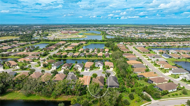 bird's eye view featuring a water view