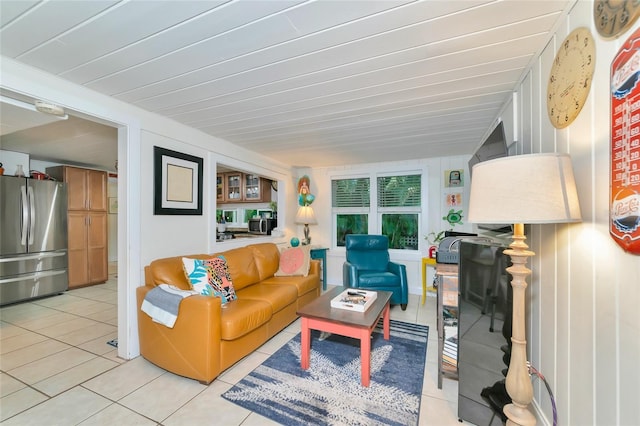 living room featuring light tile patterned floors