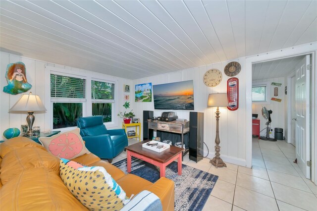 living room featuring light tile patterned floors