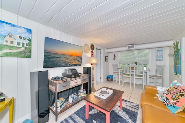 living room featuring light tile patterned floors