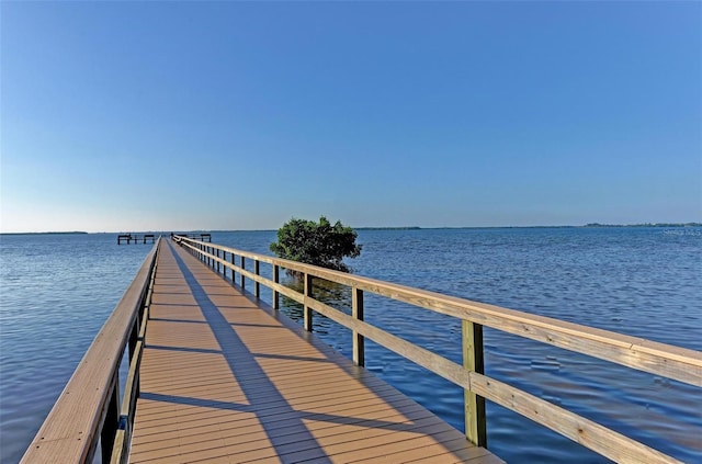 view of dock with a water view